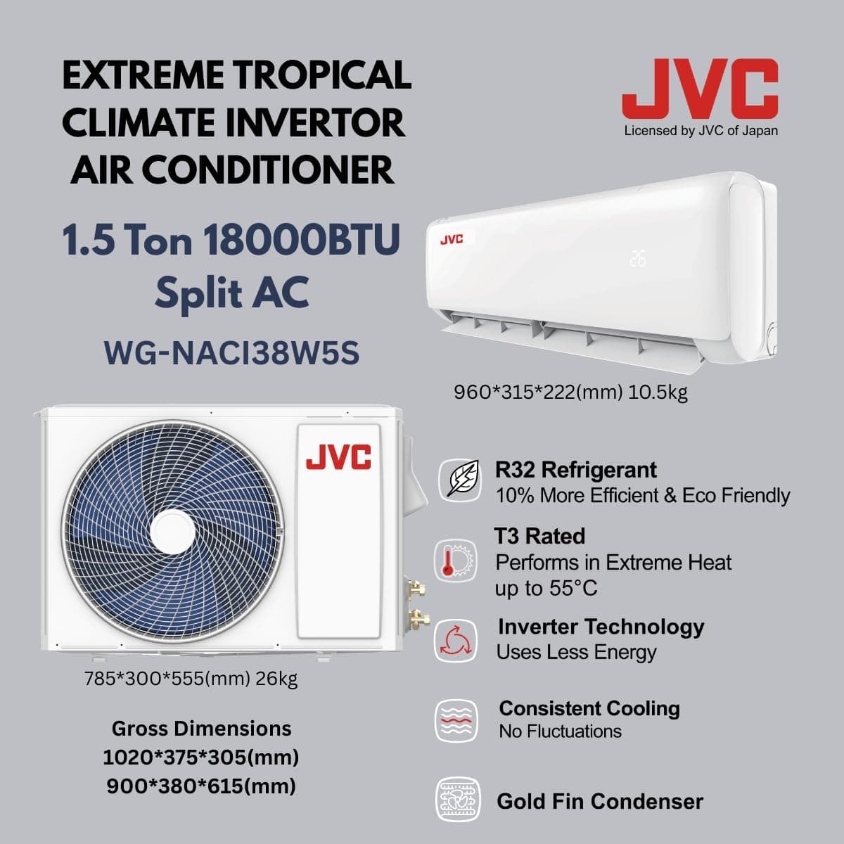 JVC 3.0 Tons Rotary Non-Inverter WG-NACI38W5S image 2
