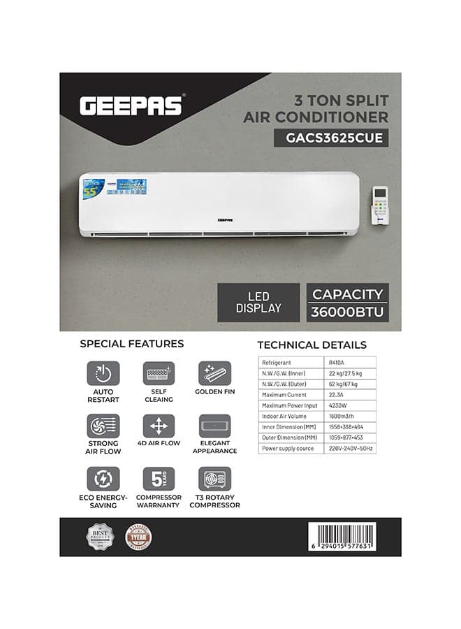 GEEPAS 3.0 Tons Rotary Non-Inverter GACS3625CUE