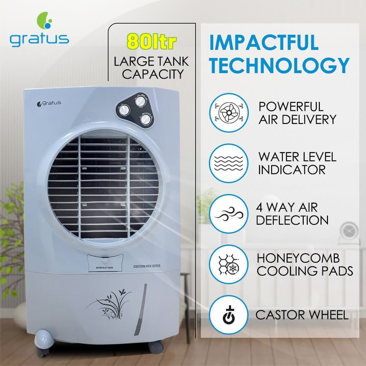 Gratus 80L Icestorm Deluxe Air Cooler – ICESTORM80DX image 2