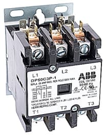 ABB, DP50C3P-2, 3 Pole, 50 Amps, 208-240VAC Coil, Definite Purpose Contactor