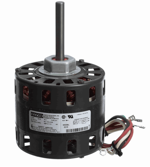 Fasco D316 Motor | 1/8 hp 1050 RPM 2-Speed CW 5″ Diameter 230 Volts